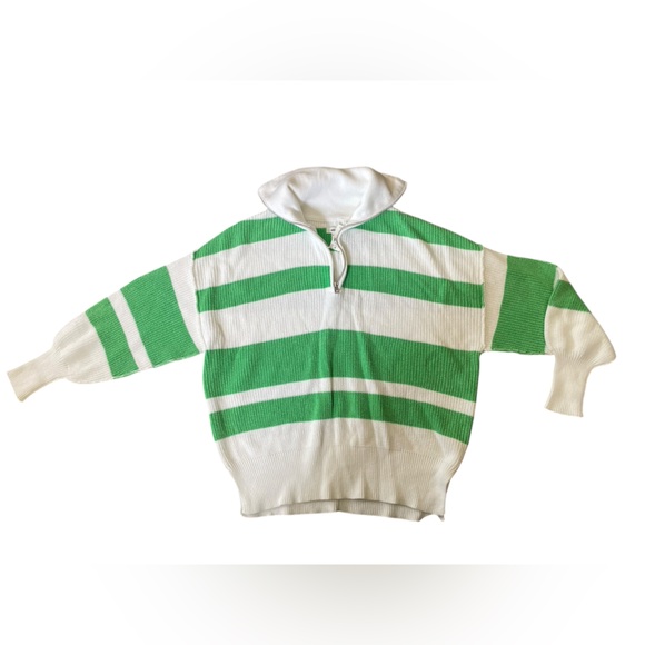 aerie Sweaters - NEW Aerie Beyond Green White Quarter Zip Preppy Rugby Varsity Oversized Sweater